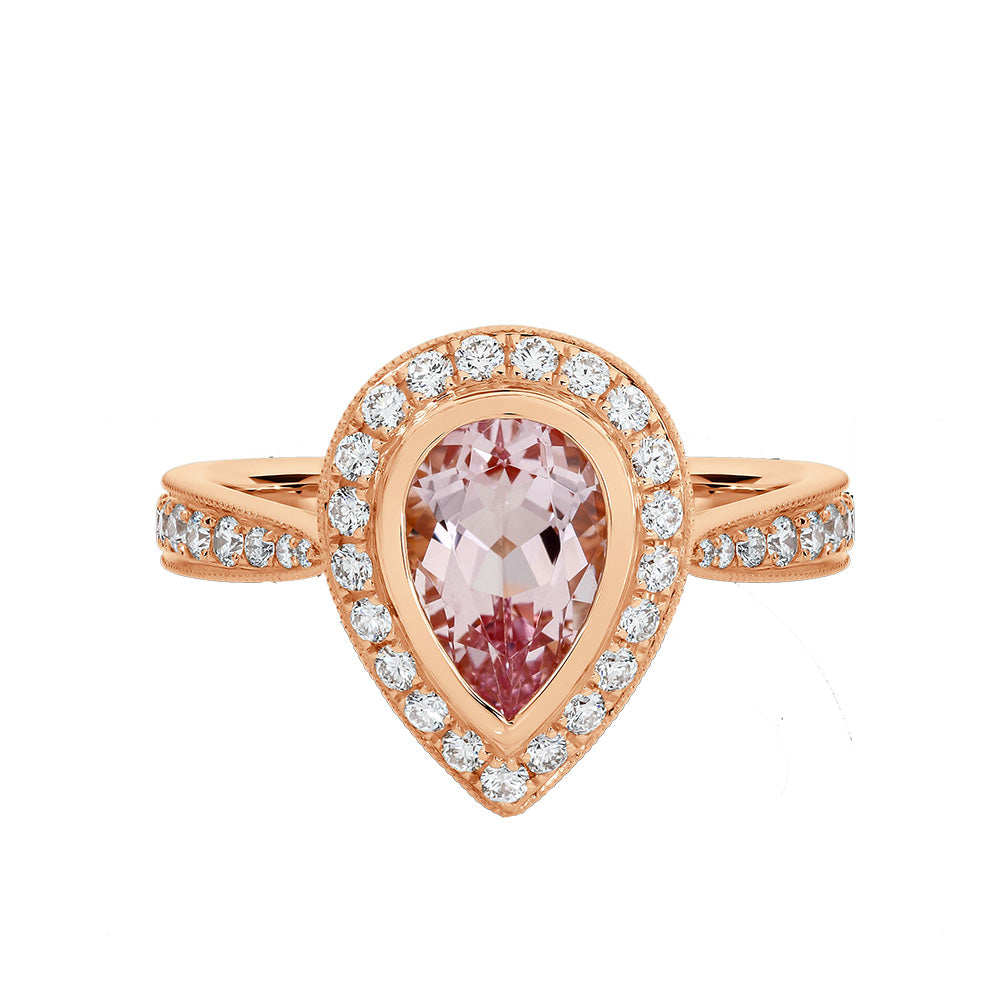 Morganite & Diamond Ring. Crafted in 18k Rose Gold