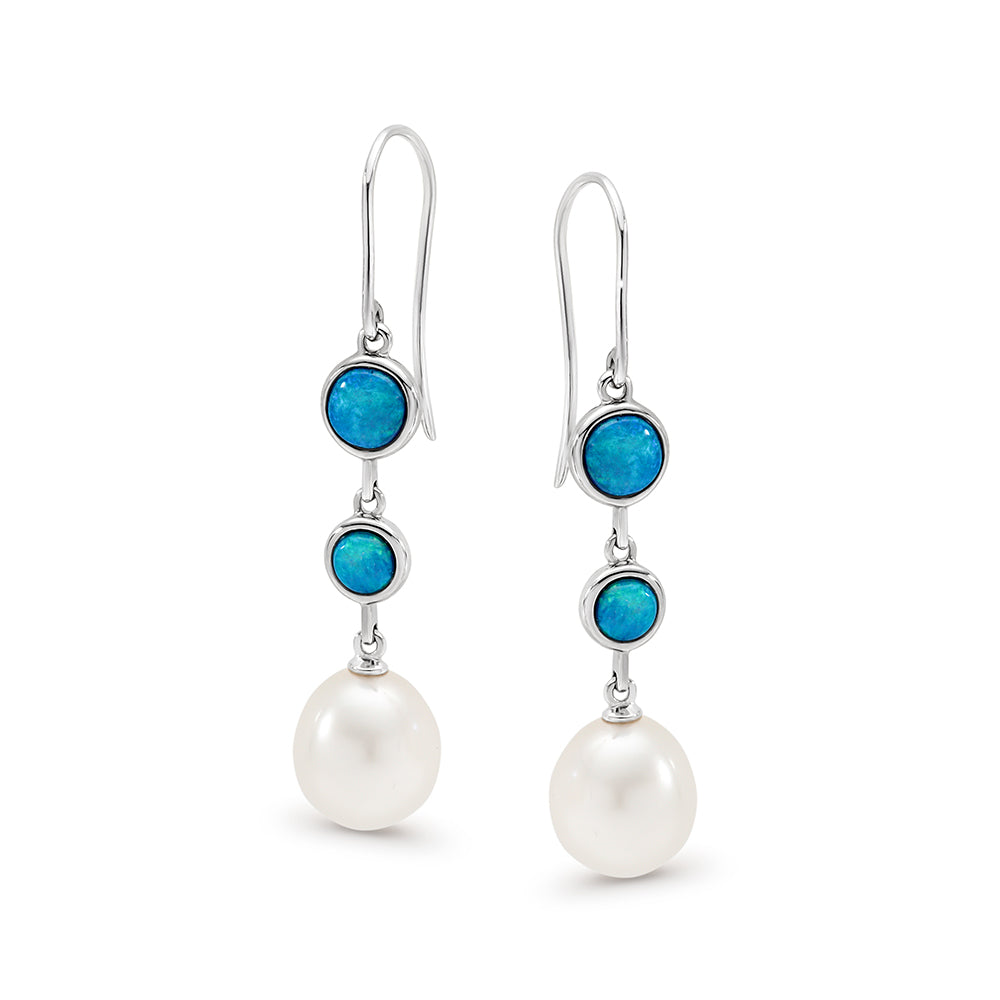 Sterling Silver Light Solid Opal with Freshwater Pearl Hooks