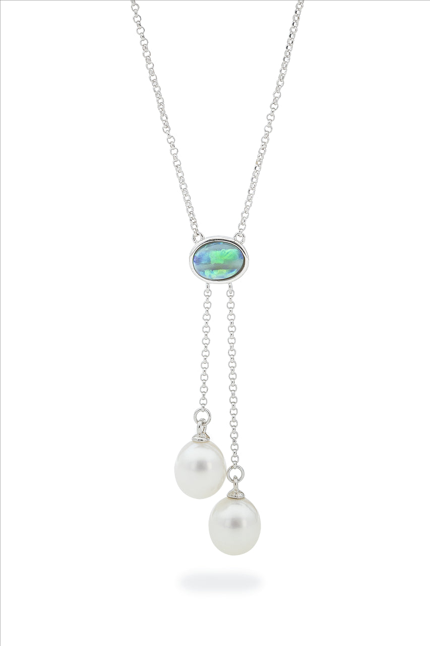 Sterling Silver Light Solid Opal/Freshwater Pearl Lariat