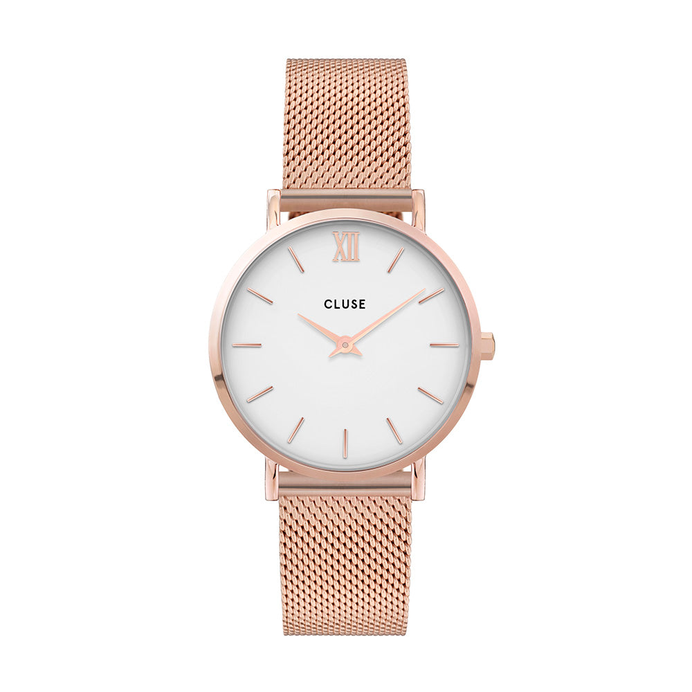 CLUSE Minuit Mesh Rose Gold/White Watch