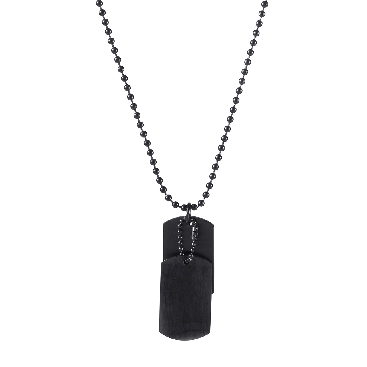 Ion Plated Black Stainless Steel Double Dog Tags on IP Black Ball Chain