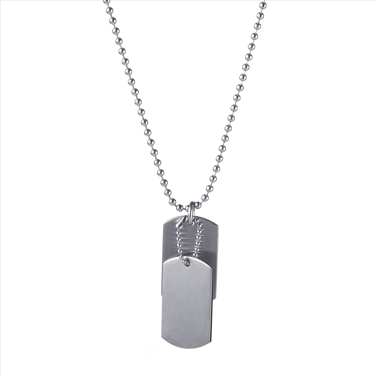 Brushed Stainless Steel Double Dog Tags on Ball Chain