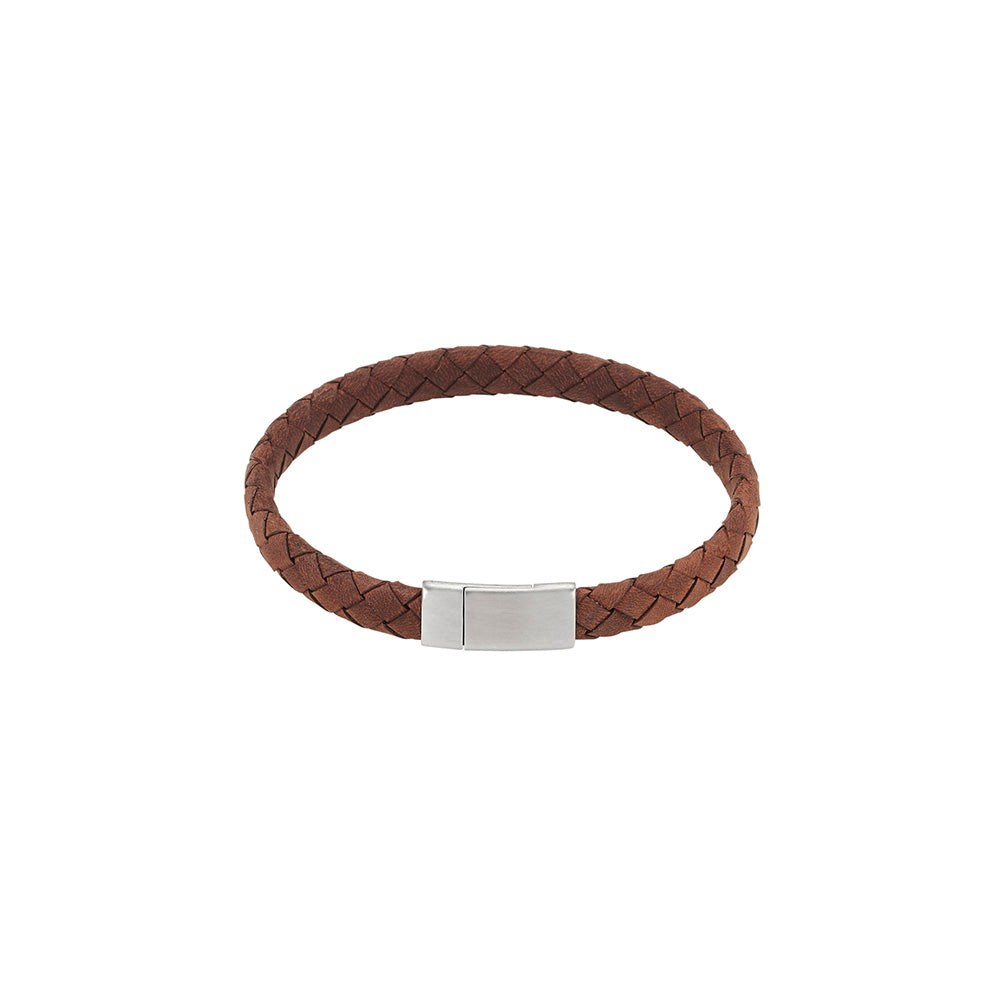 Thin Brown Italian Leather/ Stainless Steel Bracelet