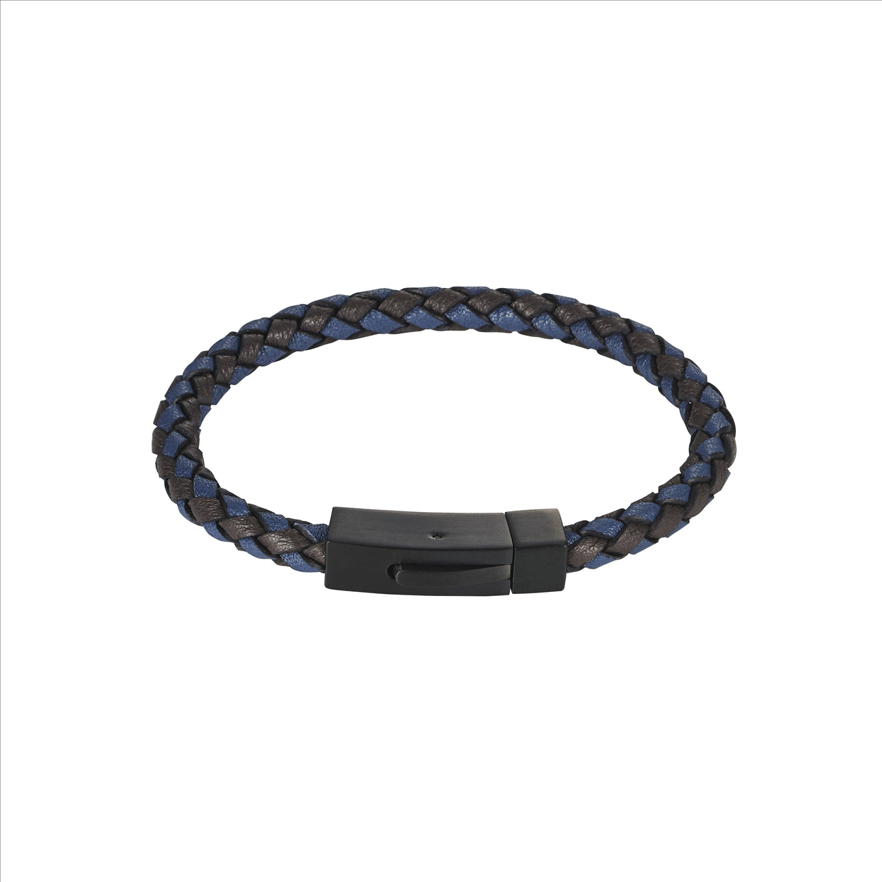 Black+Blue Italian Leather/Black Ion Plated Stainless Steel Bracelet