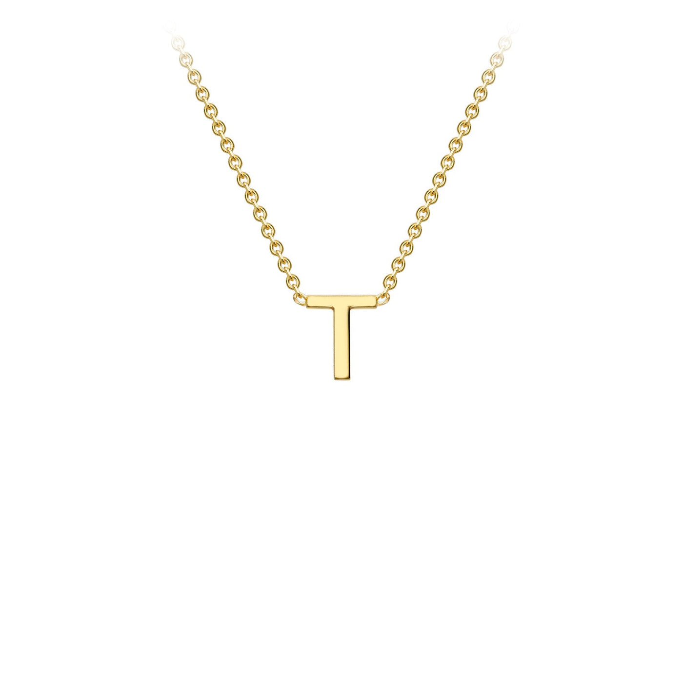 9K Yellow Gold 'T' Initial Adjustable Letter Necklace 38/43cm