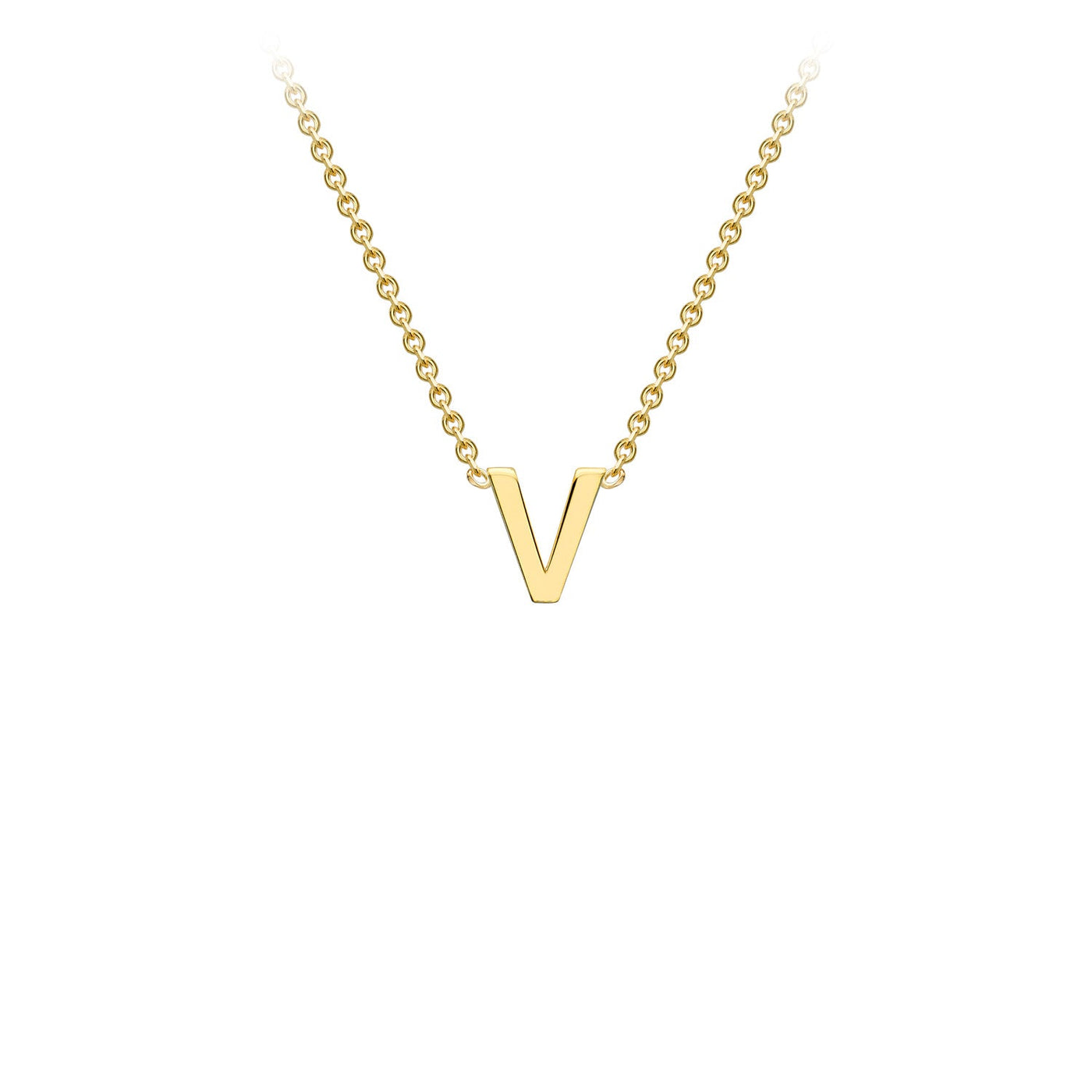 9K Yellow Gold 'V' Initial Adjustable Letter Necklace 38/43cm