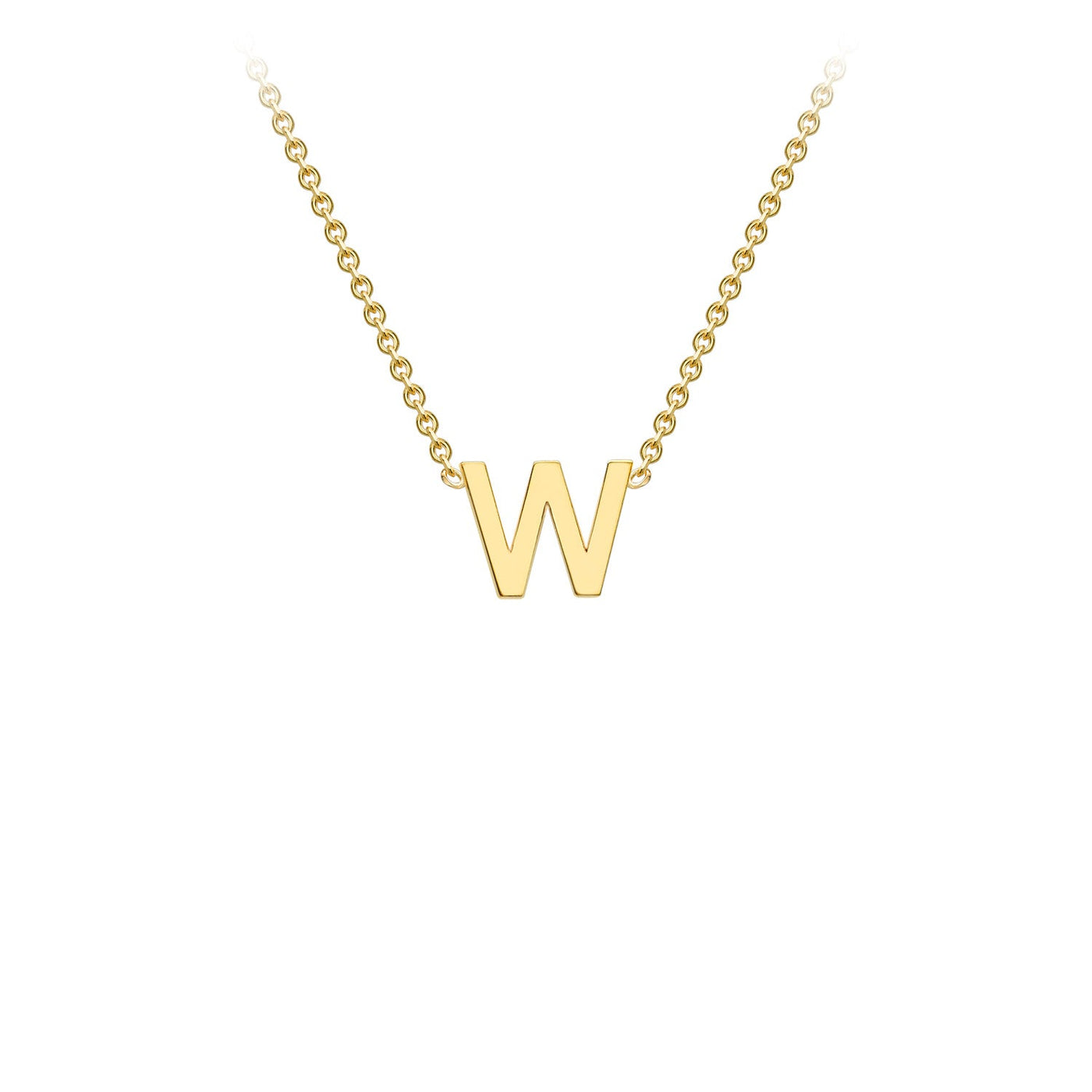 9K Yellow Gold 'W' Initial Adjustable Letter Necklace 38/43cm