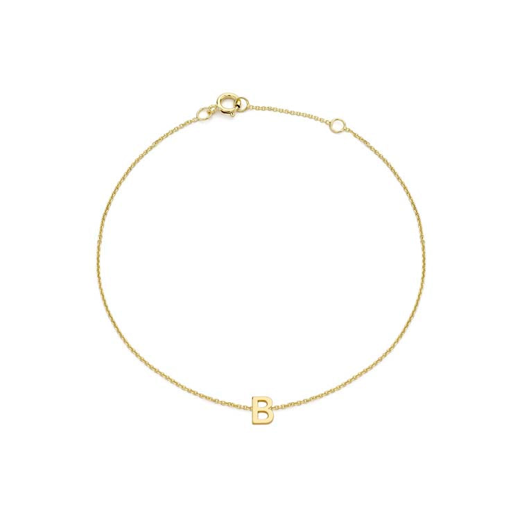 9K Yellow Gold Mini Initial 'B' Bracelet 15.5-19cm