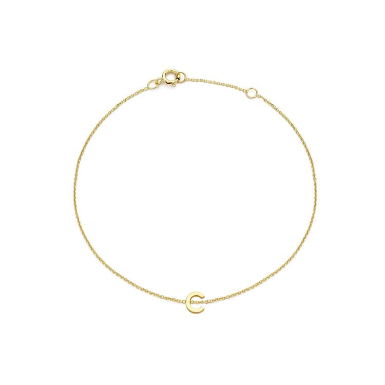9K Yellow Gold Mini Initial 'C' Bracelet 15.5-19cm