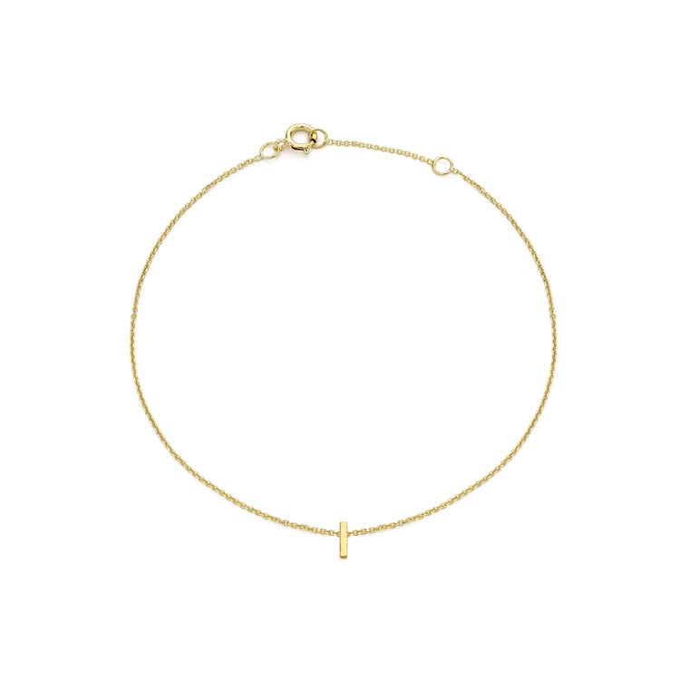 9K Yellow Gold Mini Initial 'I' Bracelet 15.5-19cm