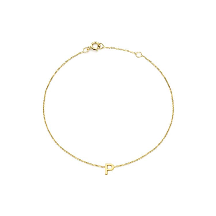 9K Yellow Gold Mini Initial 'P' Bracelet 15.5-19cm
