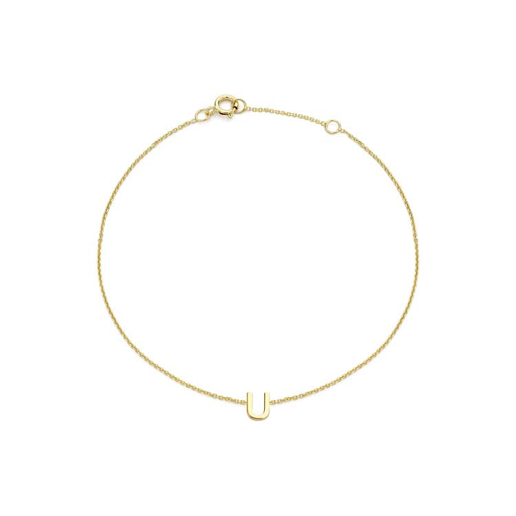 9K Yellow Gold Mini Initial 'U' Bracelet 15.5-19cm