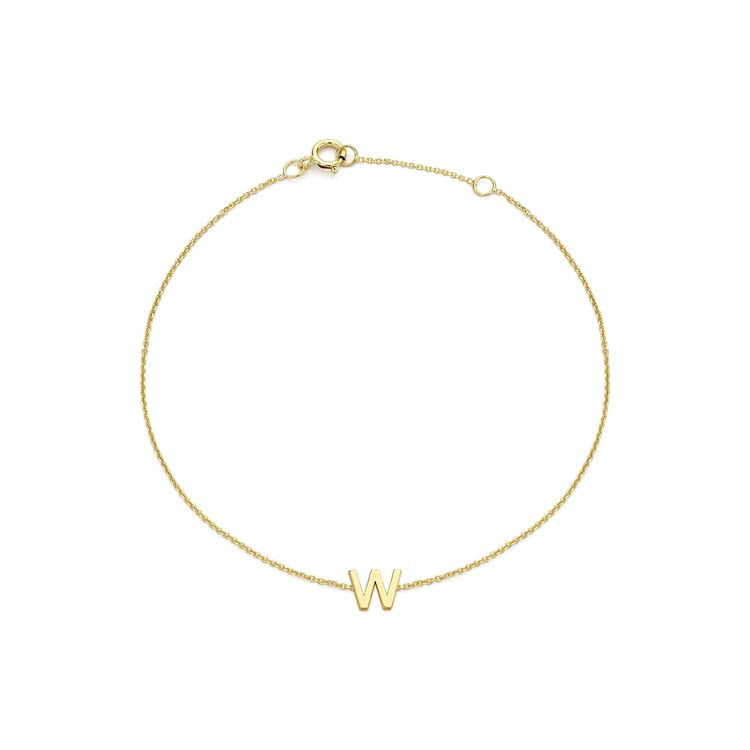 9K Yellow Gold Mini Initial 'W' Bracelet 15.5-19cm