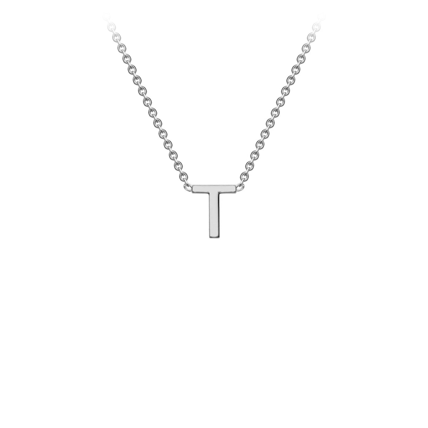 9K White Gold 'T' Initial Adjustable Letter Necklace 38/43cm