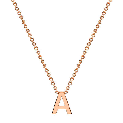 9K Rose Gold 'A' Initial Adjustable Letter Necklace 38/43cm