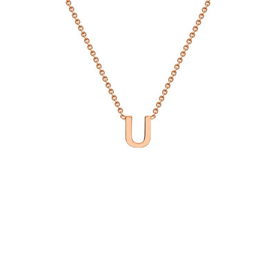 9K Rose Gold 'U' Initial Adjustable Letter Necklace 38/43cm