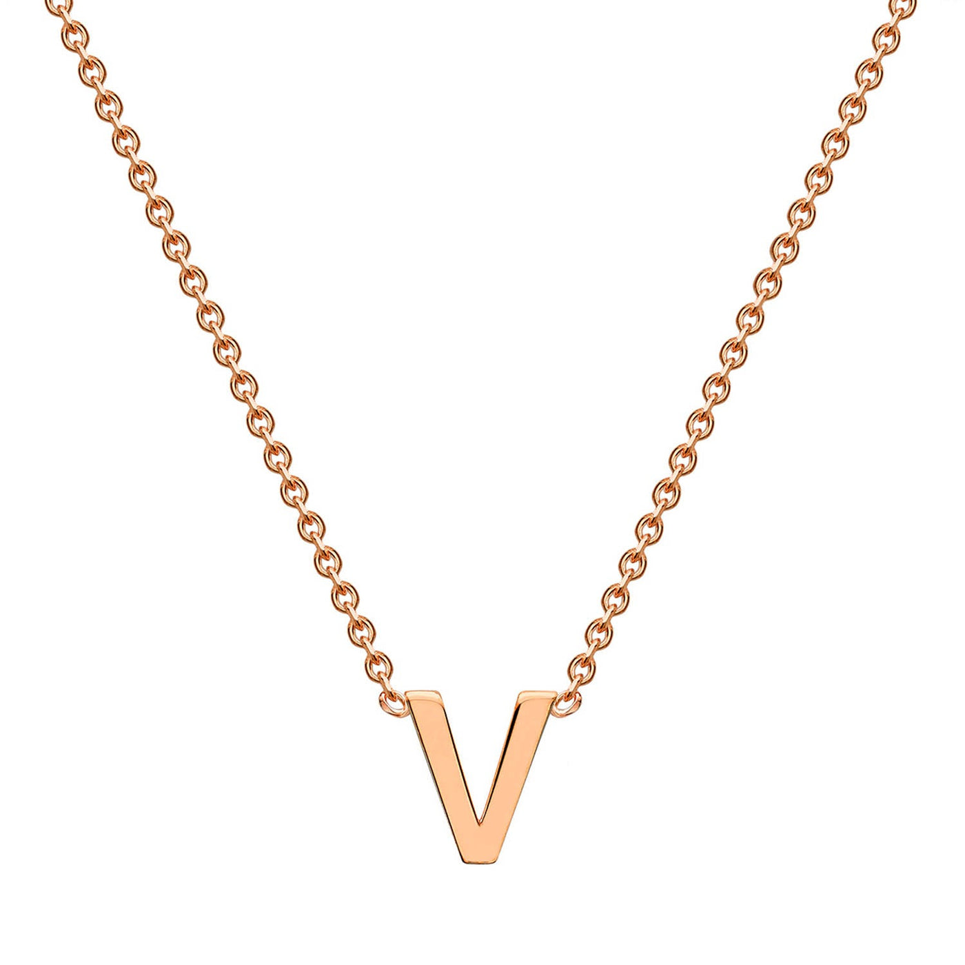 9K Rose Gold 'V' Initial Adjustable Letter Necklace 38/43cm