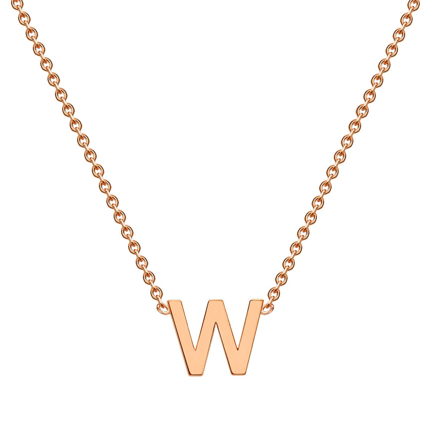 9K Rose Gold 'W' Initial Adjustable Letter Necklace 38/43cm
