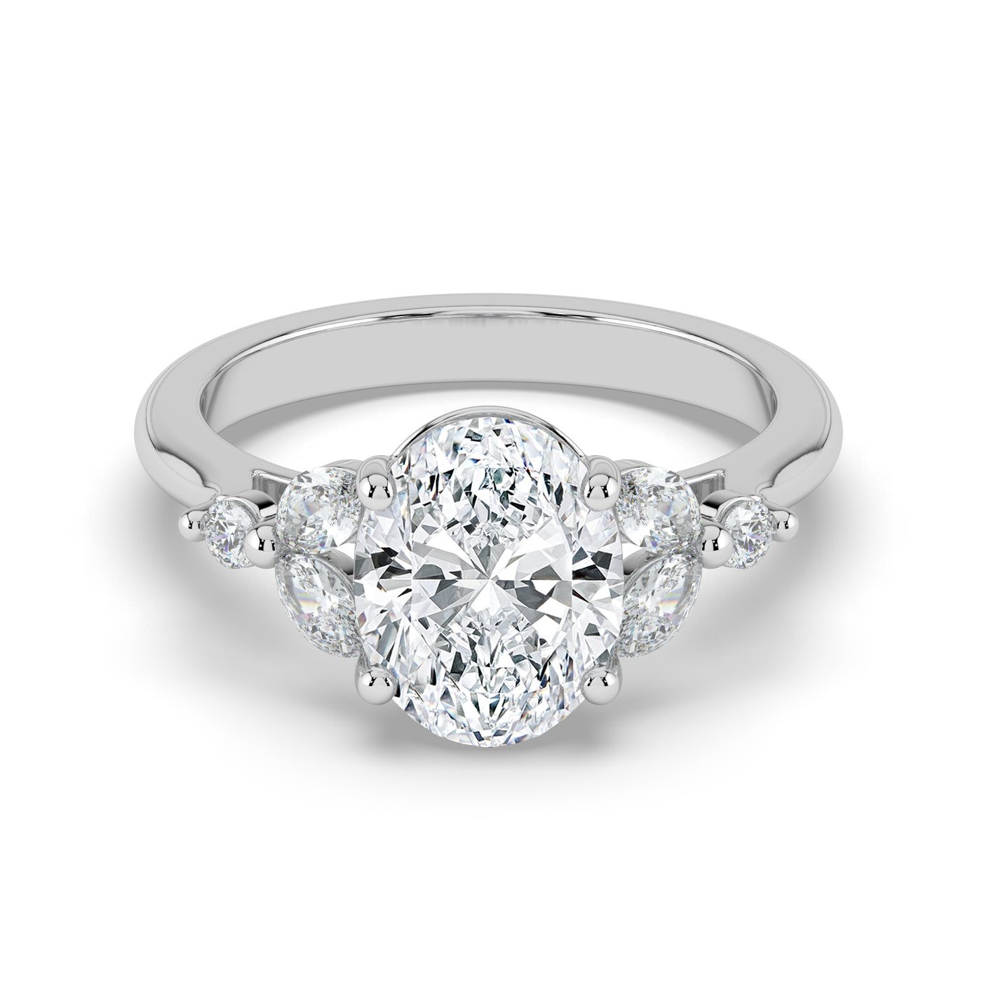 Oval with Marquise & Round Shoulders Ring