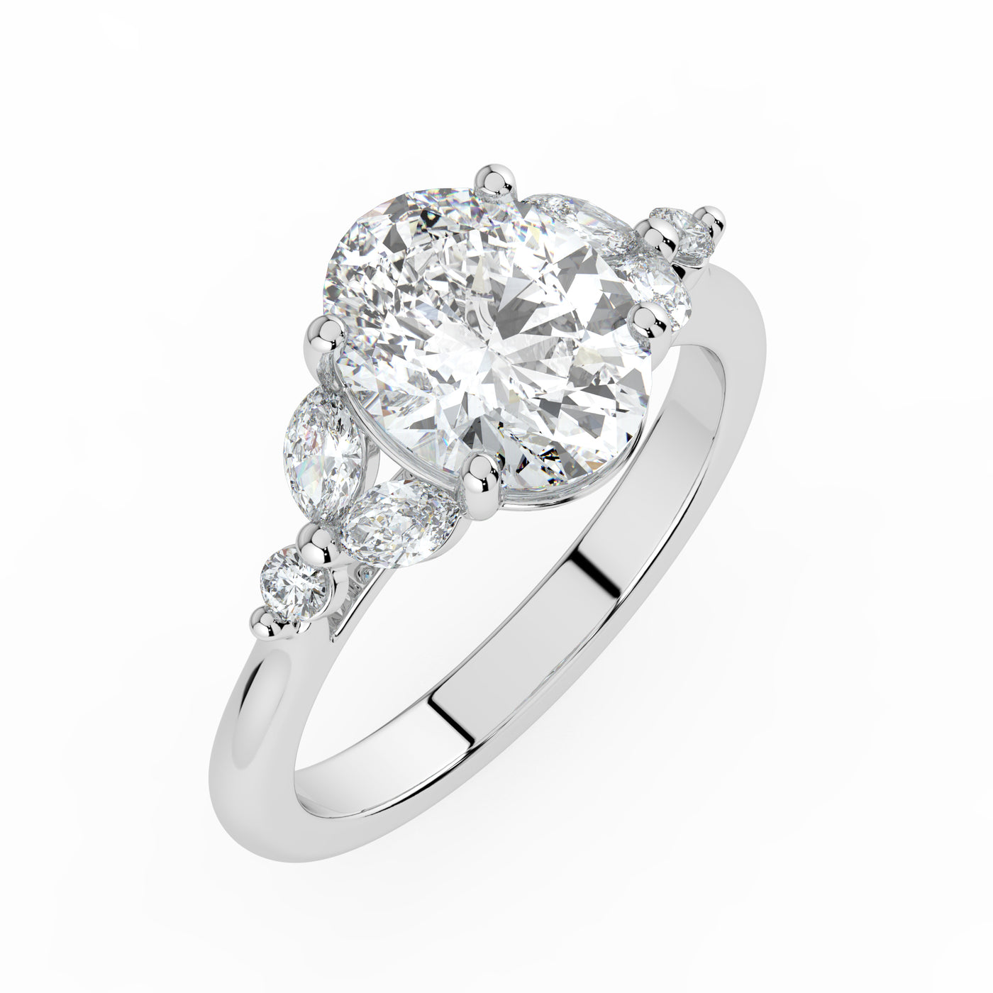 Oval with Marquise & Round Shoulders Ring