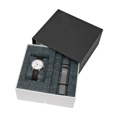 Jag Camden Black Leather Watch and Mesh Strap Set 32mm Watch