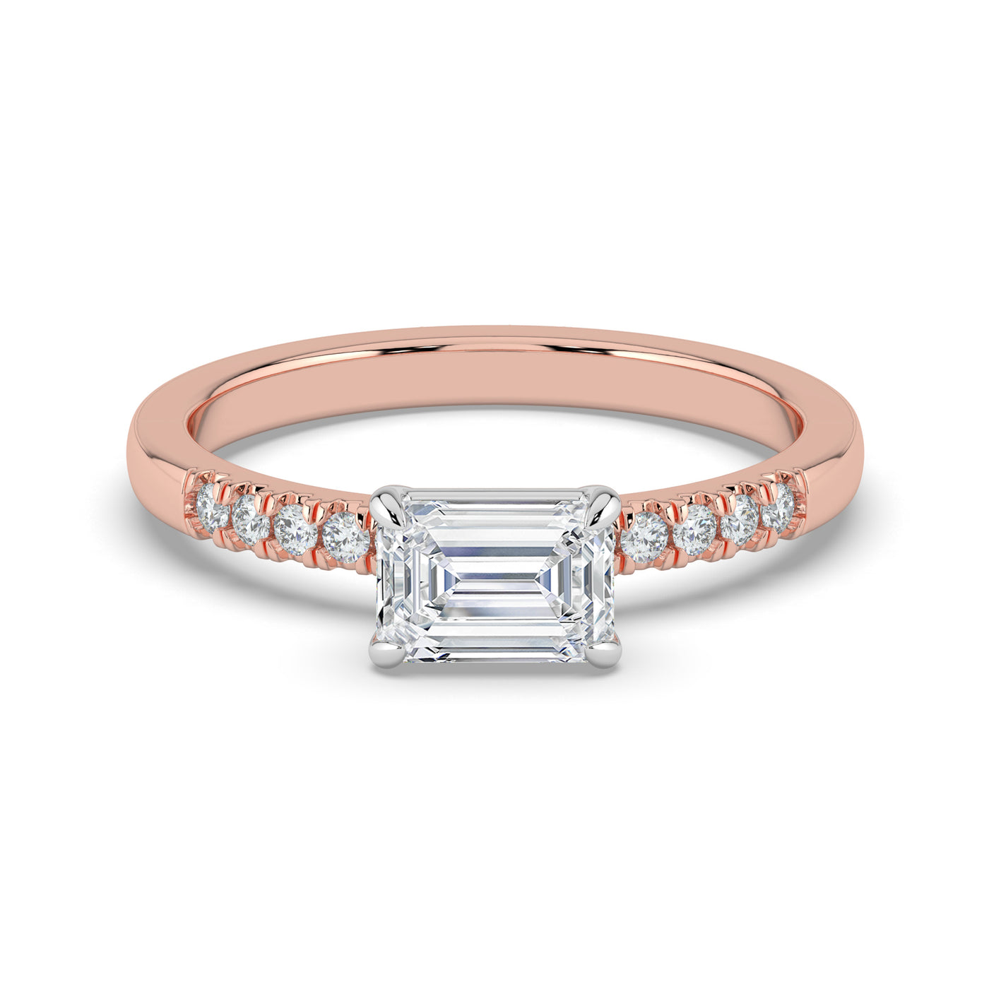 Horizontal Emerald Diamond Ring