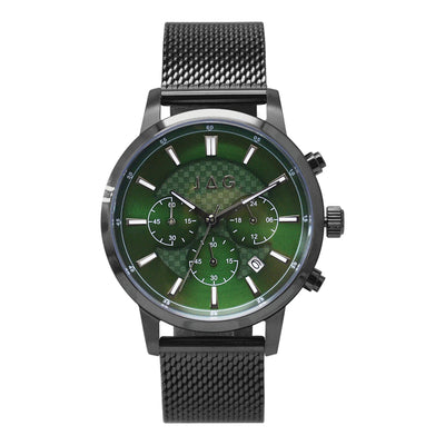 Jag Byron Black Chronograph Green Dial Stainless Steel 42mm Watch