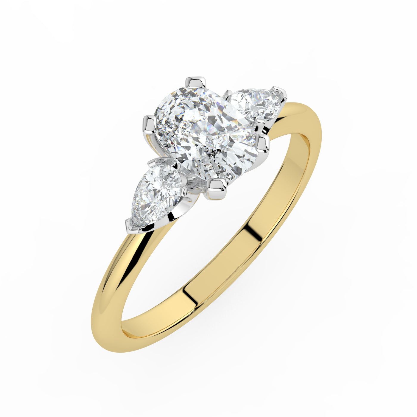 Oval Diamond and Pear Shoulders Ring