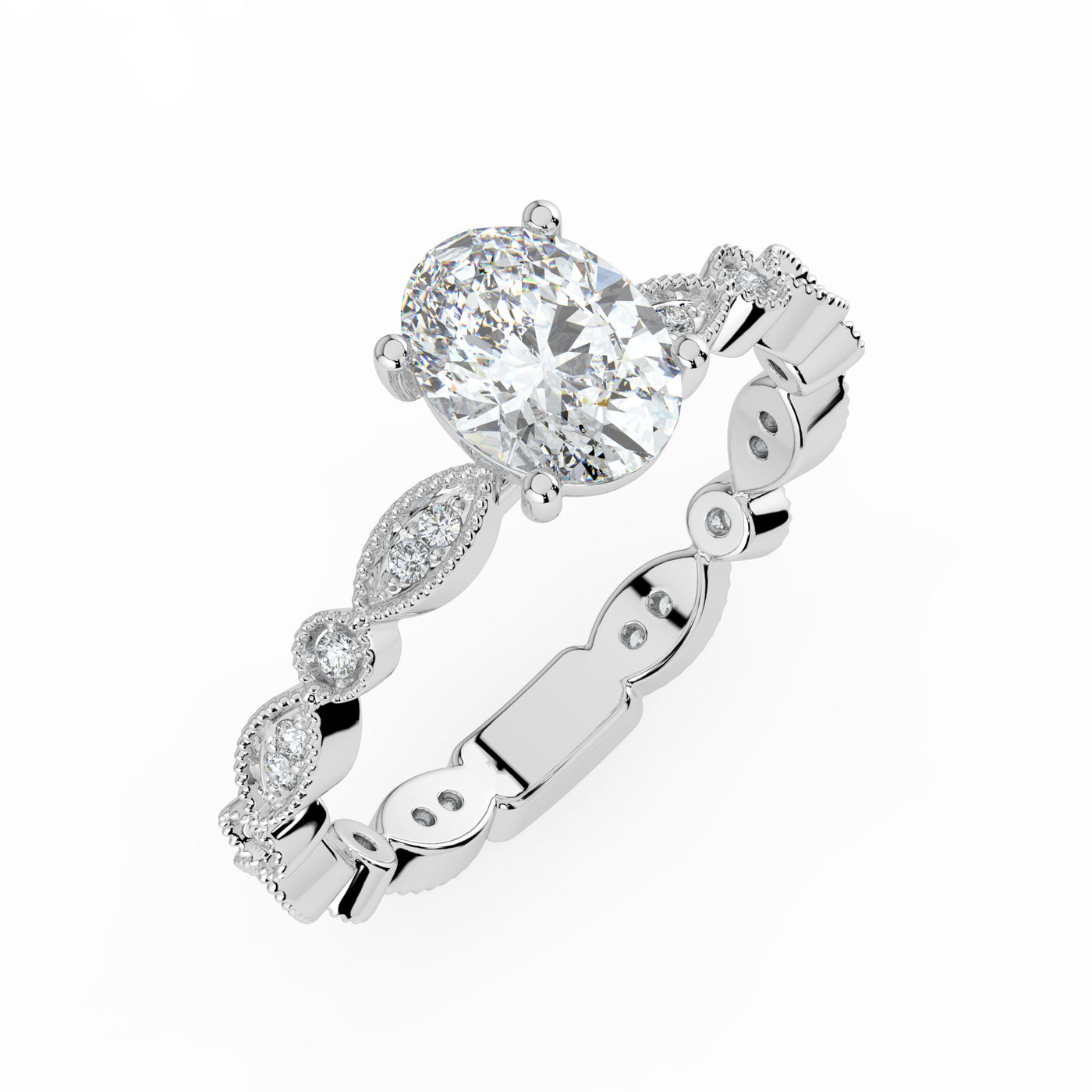 Oval and Patterned Shoulder Ring