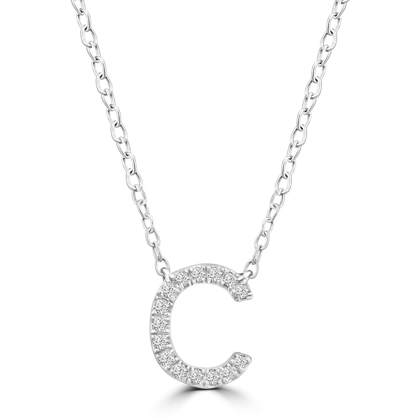 Initial 'C' Necklace with 0.06ct Diamonds in 9K White Gold