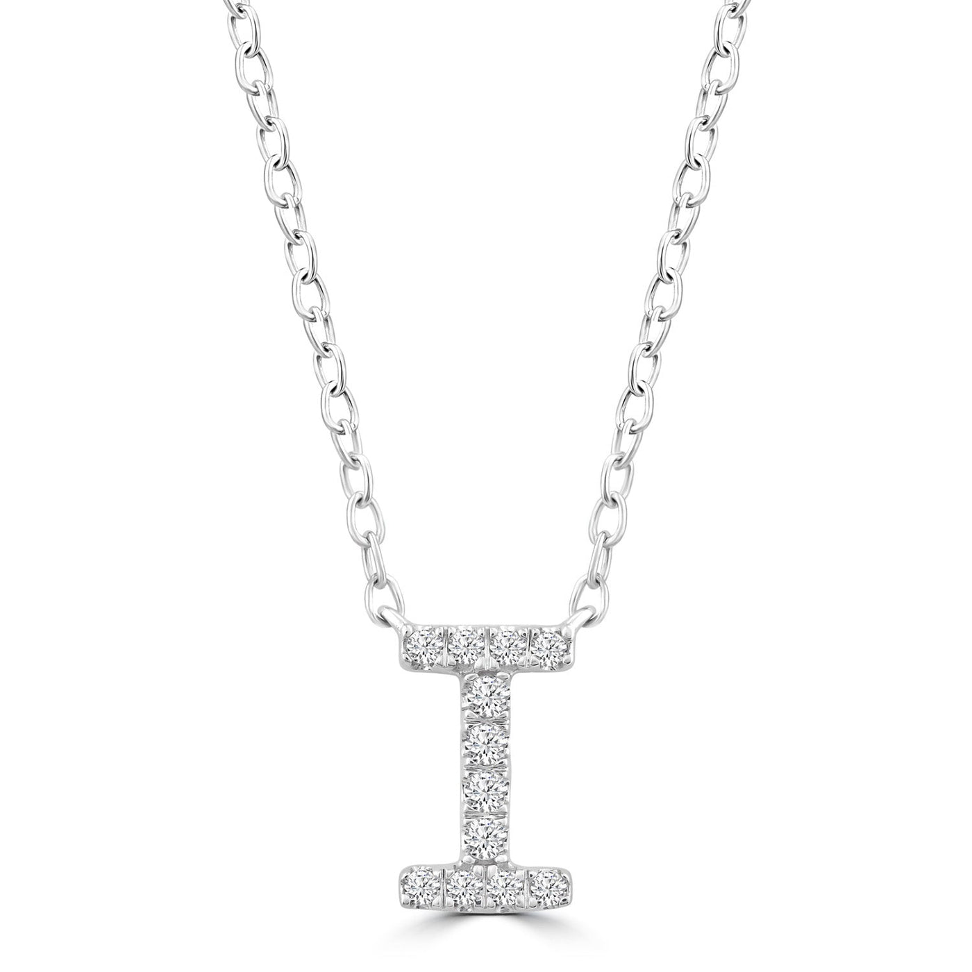 Initial 'I' Necklace with 0.06ct Diamonds in 9K White Gold