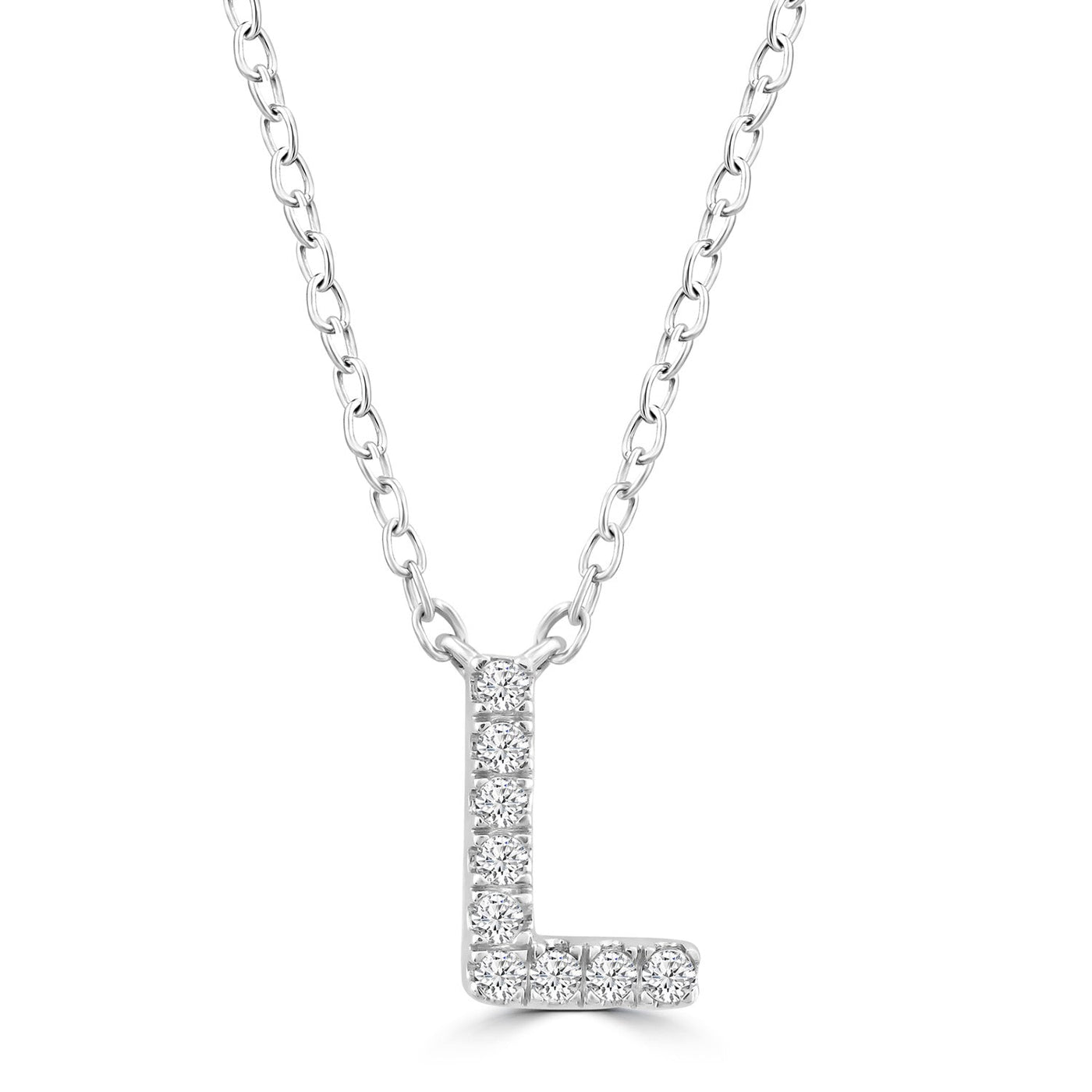 Initial 'L' Necklace with 0.06ct Diamonds in 9K White Gold