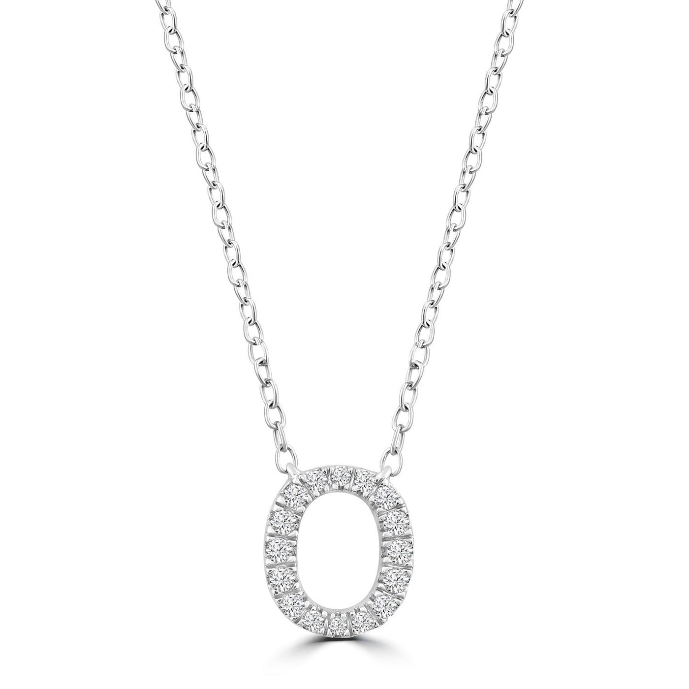Initial 'O' Necklace with 0.09ct Diamonds in 9K White Gold