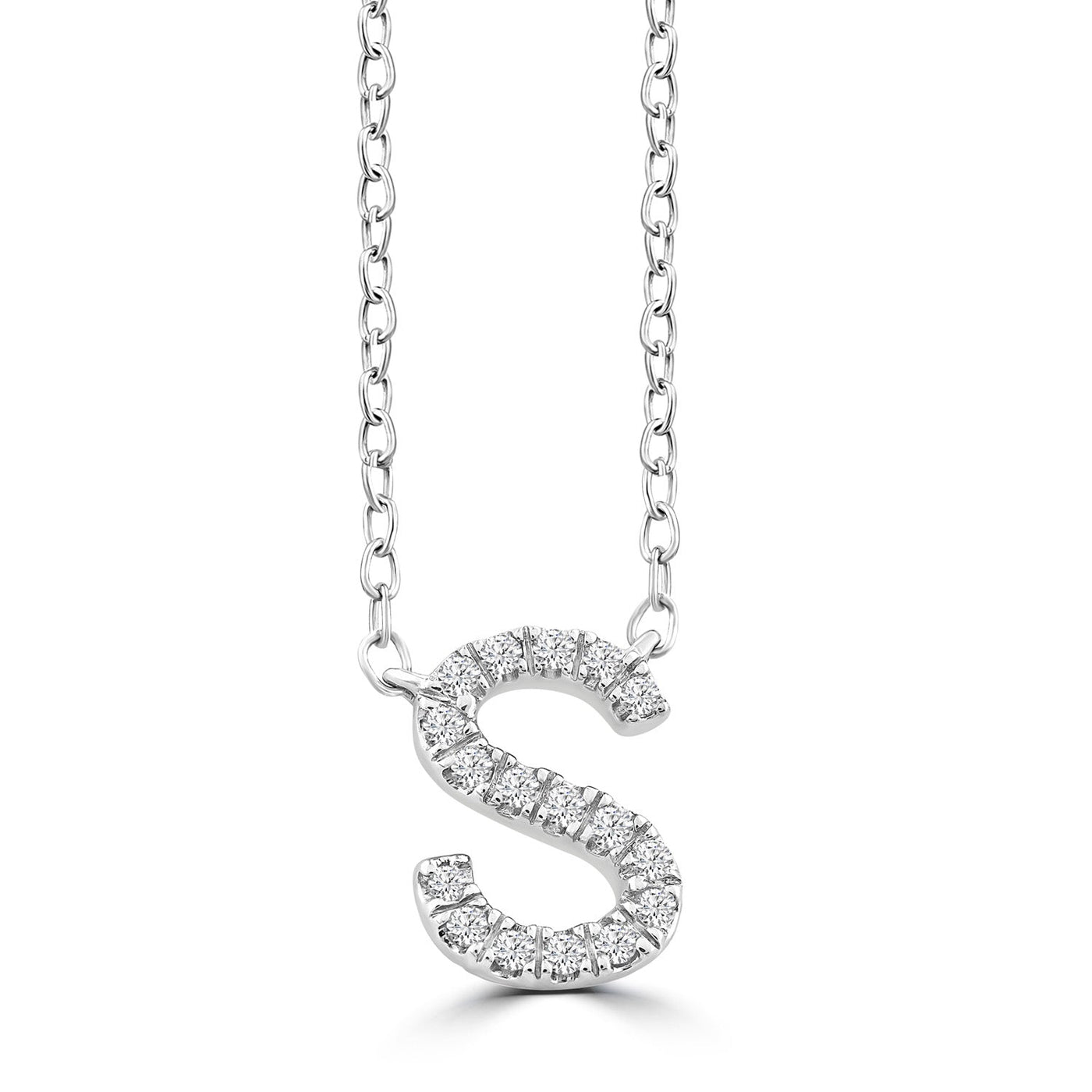 Initial 'S' Necklace with 0.06ct Diamonds in 9K White Gold