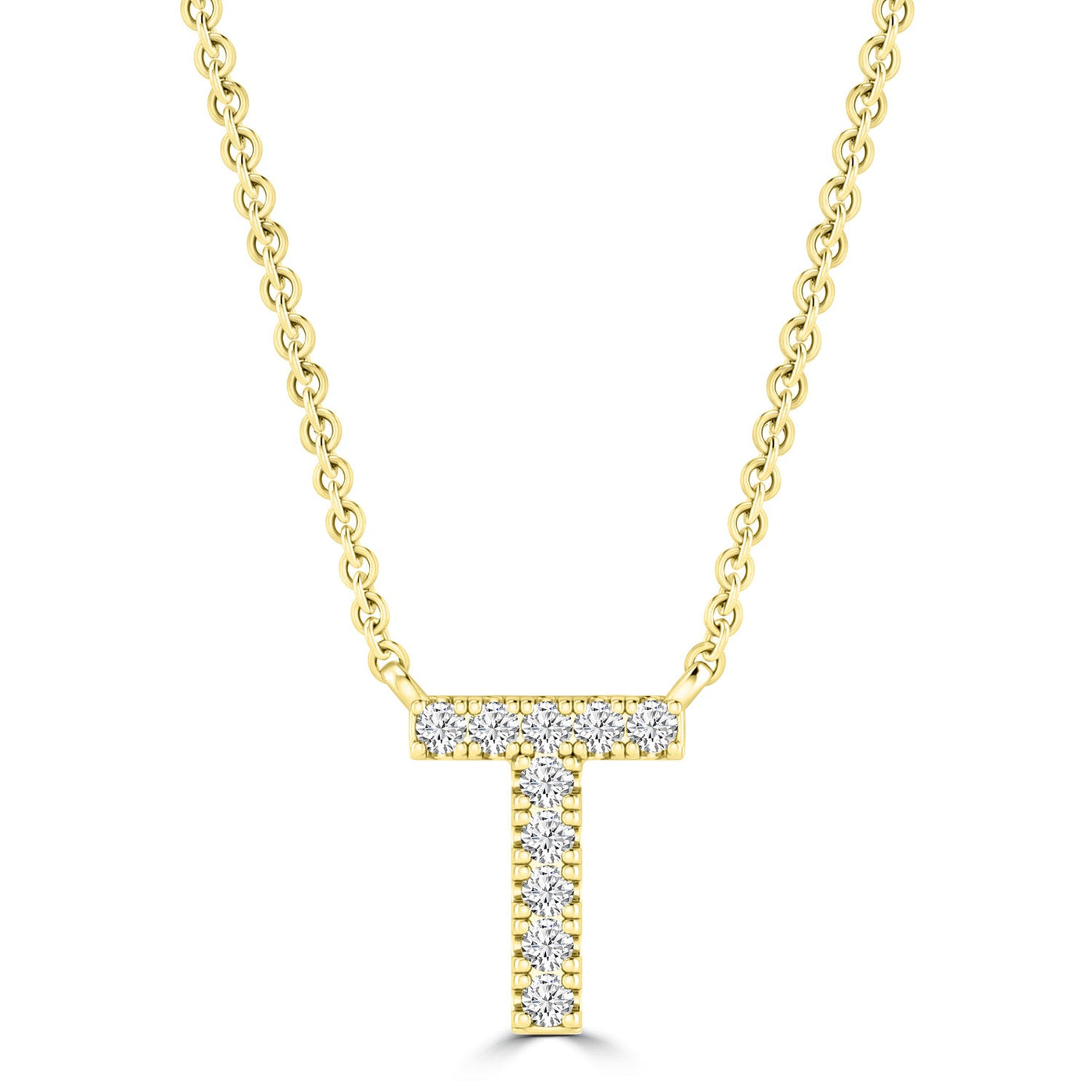 Initial 'T' Necklace with 0.06ct Diamonds in 9K Yellow Gold - PF-6282-Y