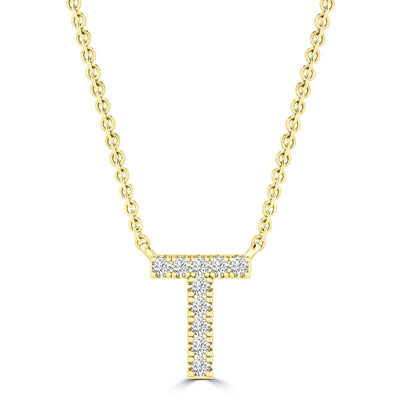 Initial 'T' Necklace with 0.06ct Diamonds in 9K Yellow Gold - PF-6282-Y