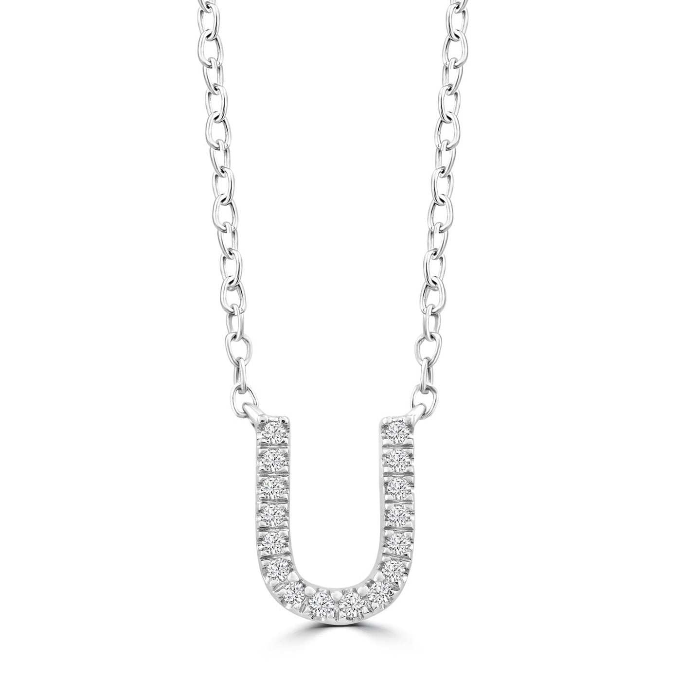 Initial 'U' Necklace with 0.06ct Diamonds in 9K White Gold
