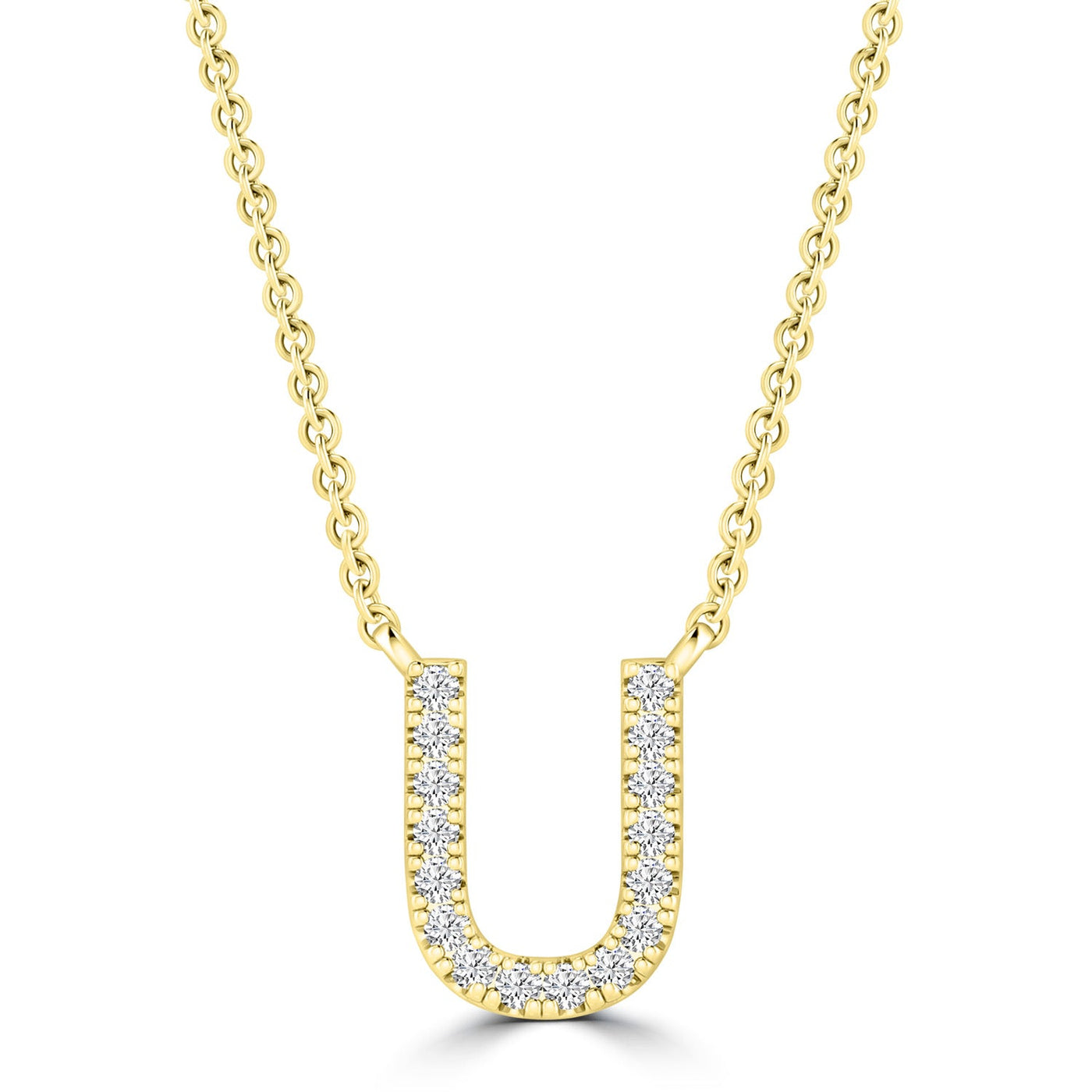 Initial 'U' Necklace with 0.06ct Diamonds in 9K Yellow Gold - PF-6283-Y