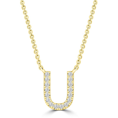 Initial 'U' Necklace with 0.06ct Diamonds in 9K Yellow Gold - PF-6283-Y