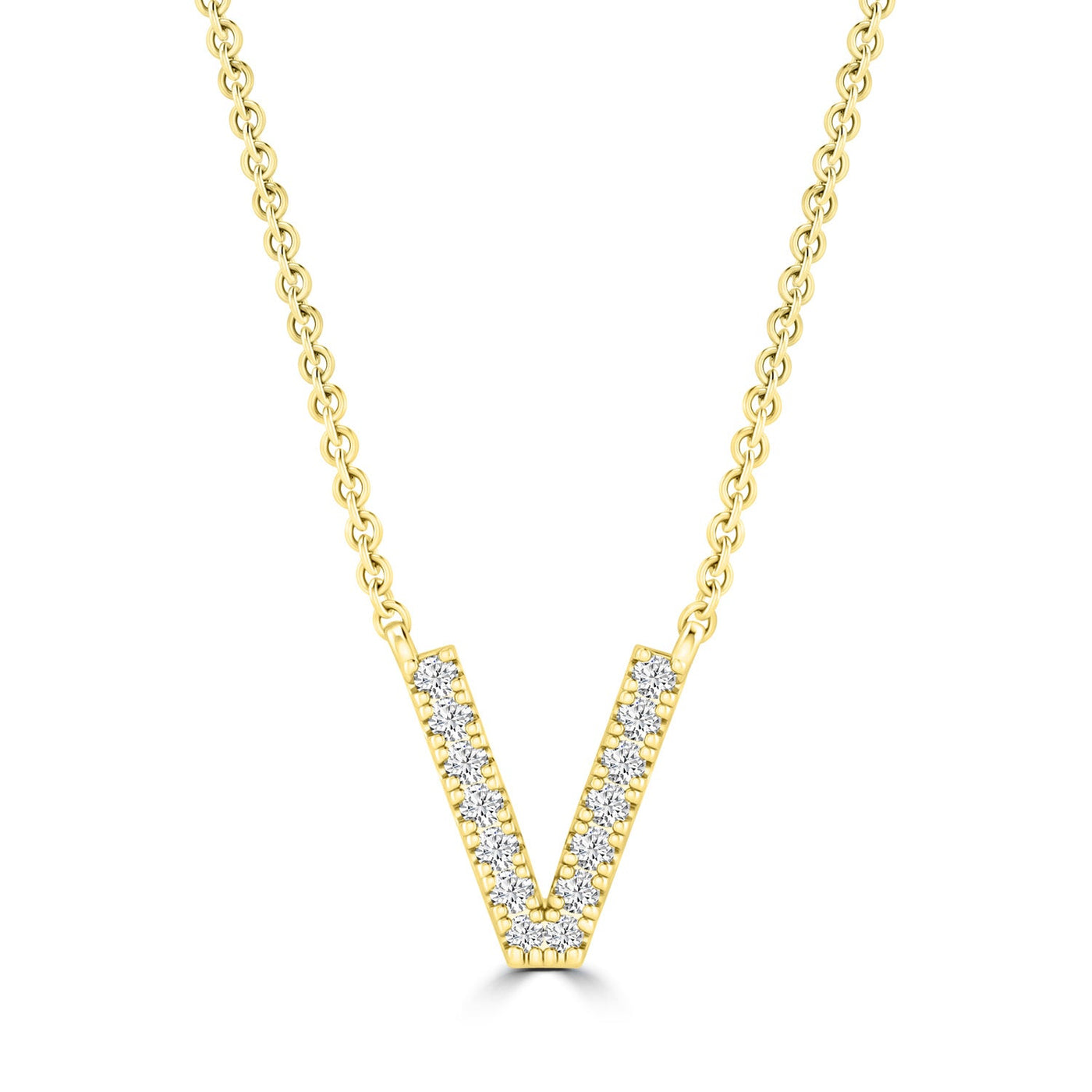 Initial 'V' Necklace with 0.06ct Diamonds in 9K Yellow Gold - PF-6284-Y