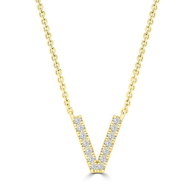 Initial 'V' Necklace with 0.06ct Diamonds in 9K Yellow Gold - PF-6284-Y