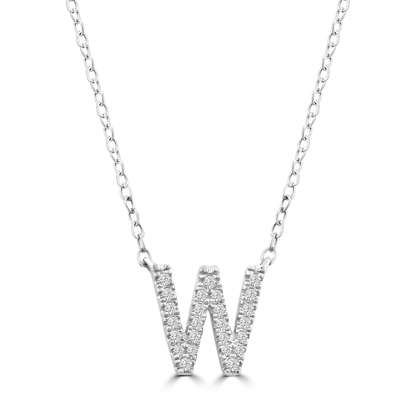 Initial 'W' Necklace with 0.09ct Diamonds in 9K White Gold