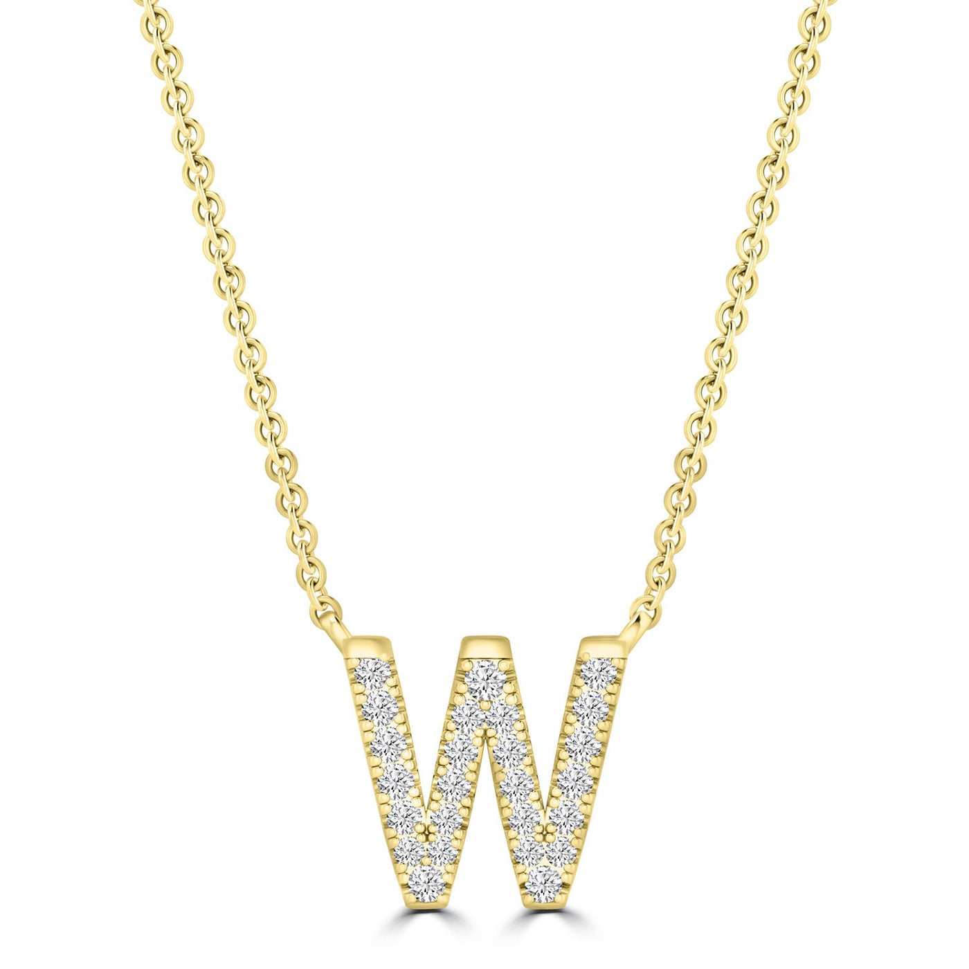 Initial 'W' Necklace with 0.09ct Diamonds in 9K Yellow Gold - PF-6285-Y