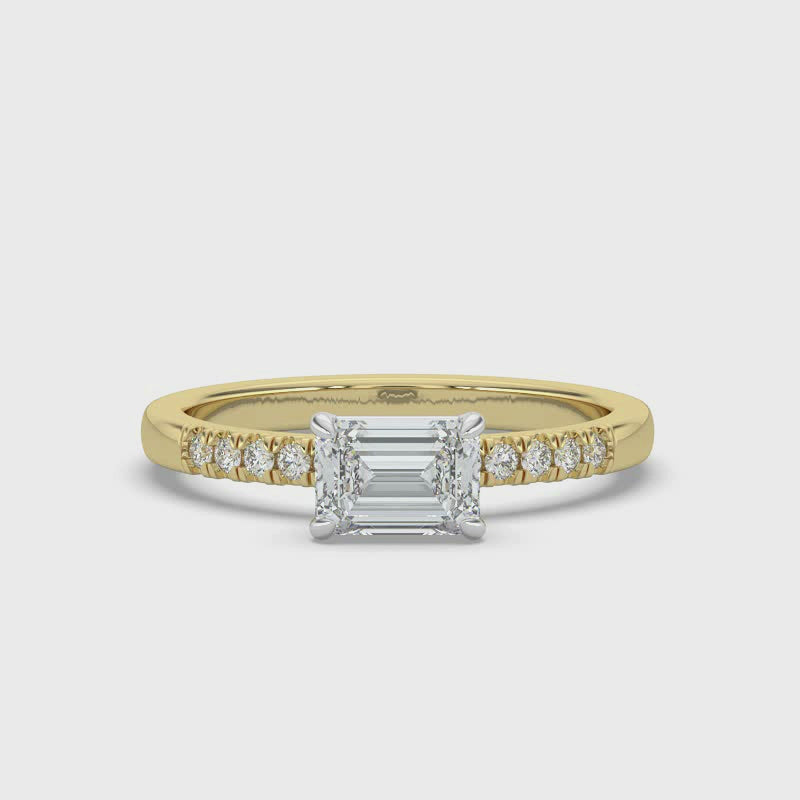 Horizontal Emerald Diamond Ring