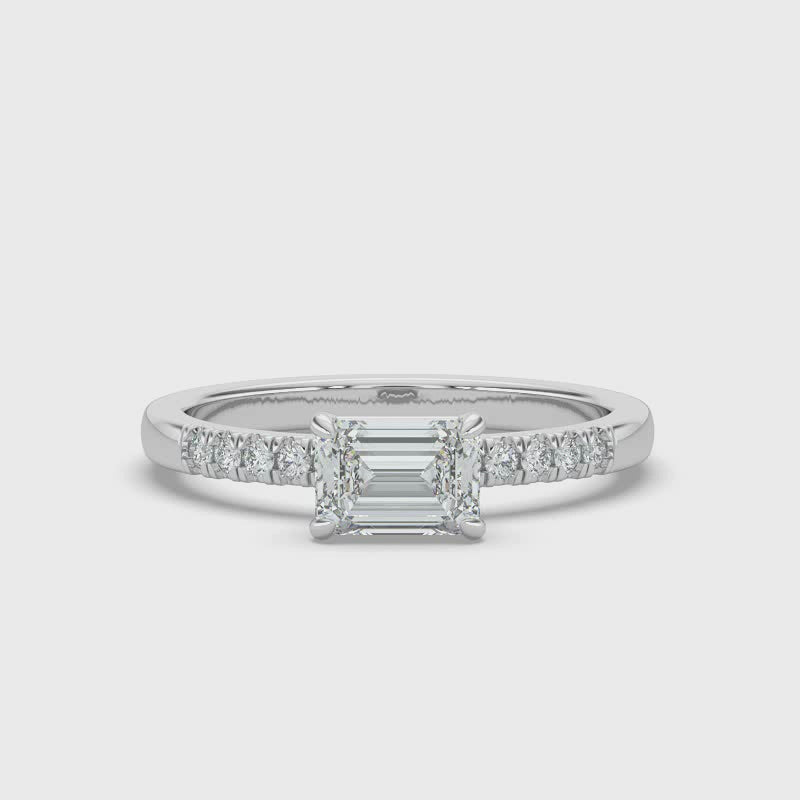 Horizontal Emerald Diamond Ring