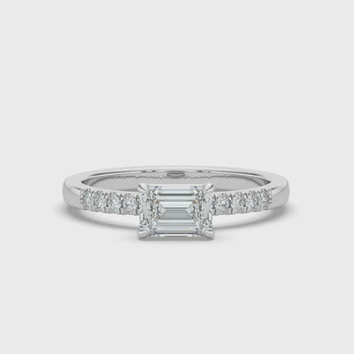Horizontal Emerald Diamond Ring