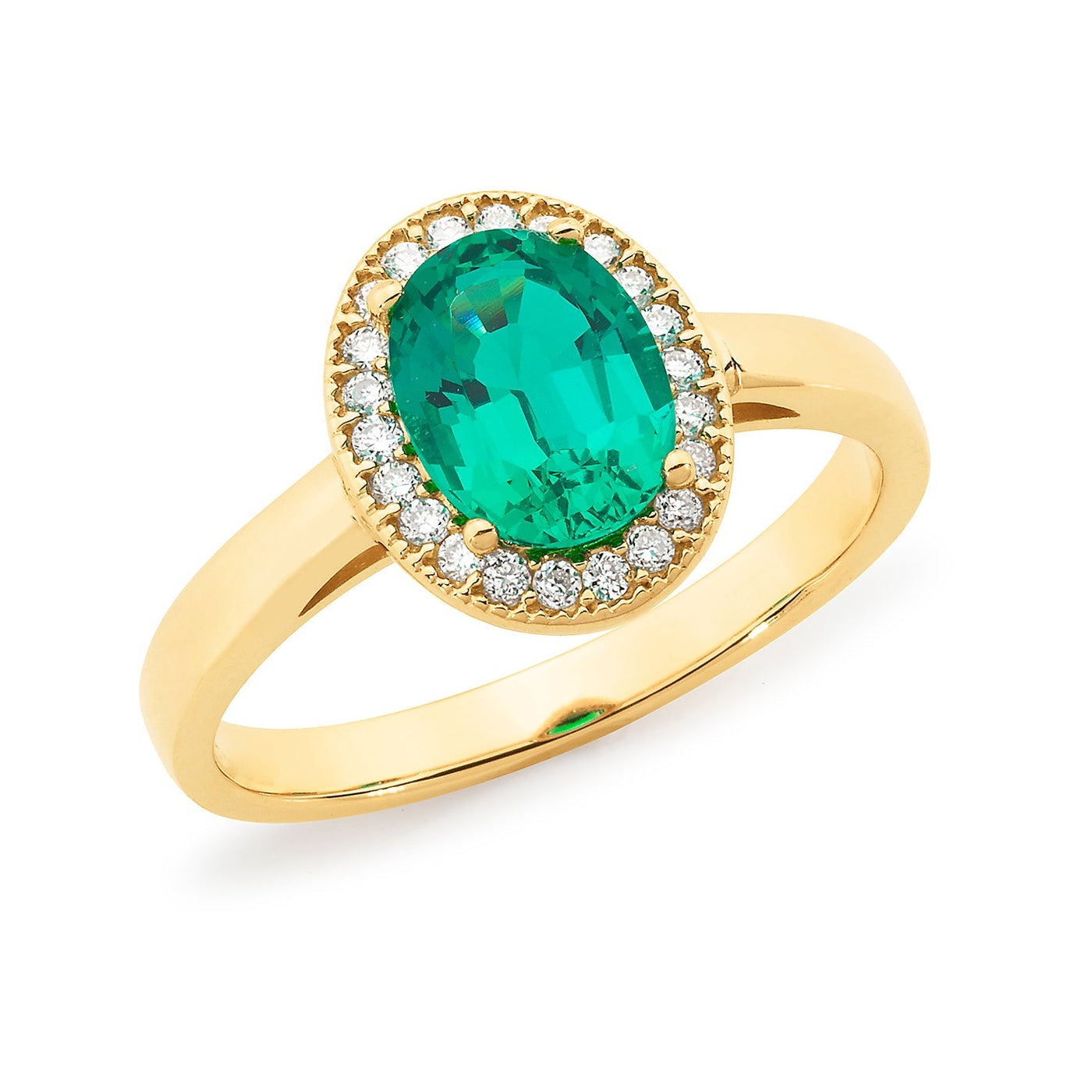 MMJ - Synthetic Emerald & Diamond Halo Dress Ring