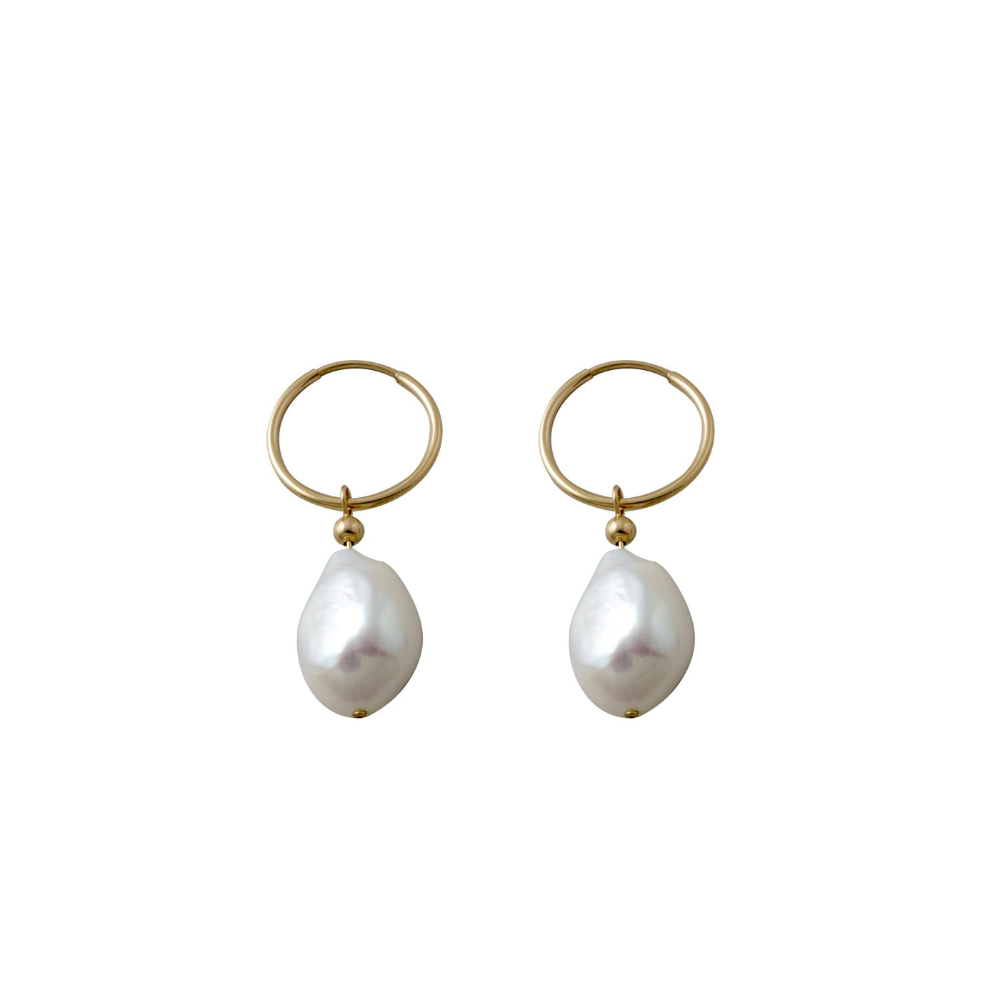 Von Treskow Yellow Gold Hoop Earrings with Baroque Pearl
