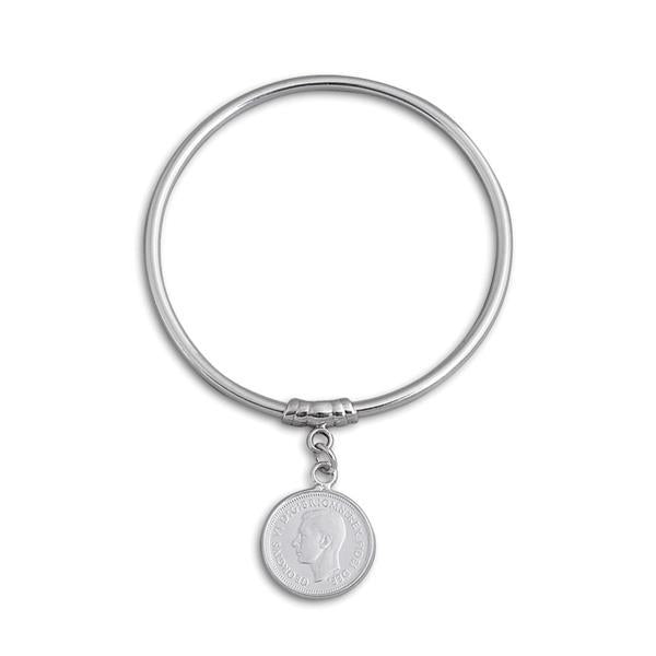 Von Treskow Sterling Silver 3mm Bangle w/ 6 Pence Coin