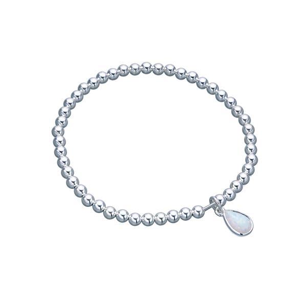 Von Treskow Sterling silver 4mm stretchy ball bracelet with pear shape Czelline Opal